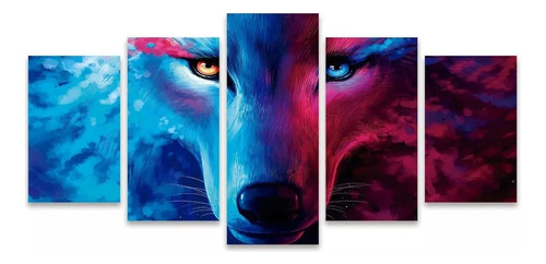 Quadros Mosaico Sala Quarto Lobo Universo Azul E Rosa Top
