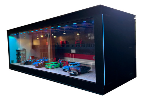 Exhibidor Vitrina Hotwheels Negro Dorado Mdf Led Acrilico