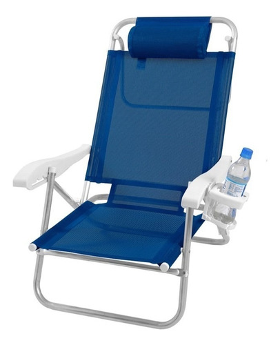 Cadeira Top Line Reclinável 5 Pos Almofada Porta Copos Zaka Cor Azul-marinho