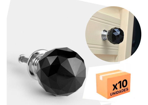 Tirador Facetado Cristal Diamante Negro Premium X 10 Unidad