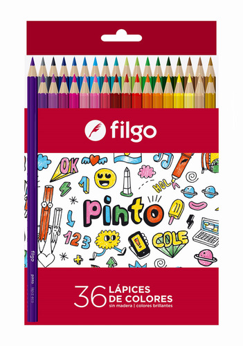 Lapiz Lapices De Colores Pinturitas Filgo Pinto Caja X 36 Colores Largos Ecológicos Sin Madera