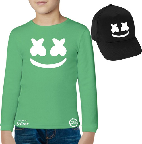 Polera Manga Larga De Niño Dj Marshmello Rostro + Jockey