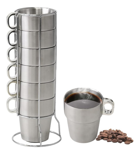 Tazas De Café De Metal De Acero Inoxidable, Apilables Con So