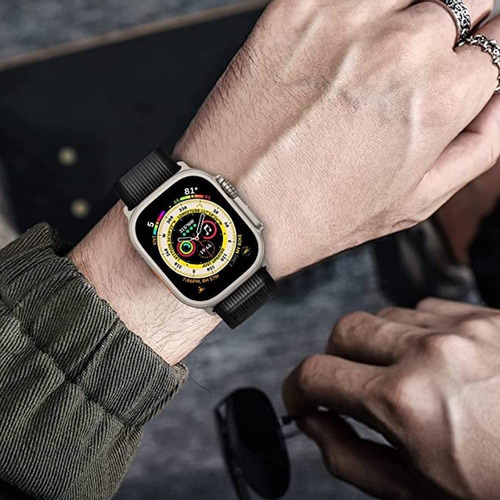 Correa Para Iwatch 42/44/45/49mm Smarttech Nylon Trail Negro Con Gris