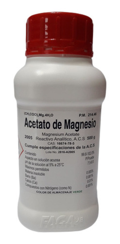 Acetato De Magnesio R. A. De 500 G Fagalab