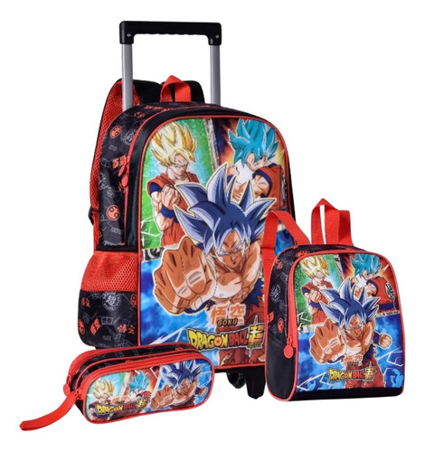 Mochila Rodinha Dragon Ball Super + Lancheira E Estojo- Clio