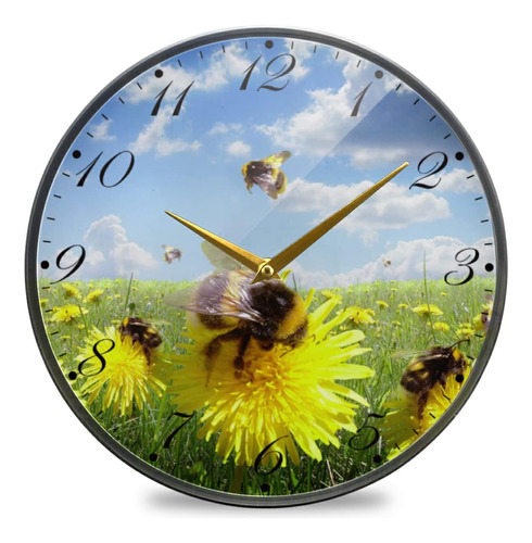 Susiyo Bumble Beespulgadaflowers Meadow - Reloj De Pared Sil