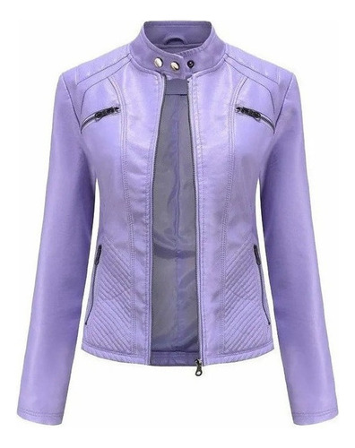 Chaqueta De Cuero Casual Para Mujer Con Cuello Alto, Abrigo