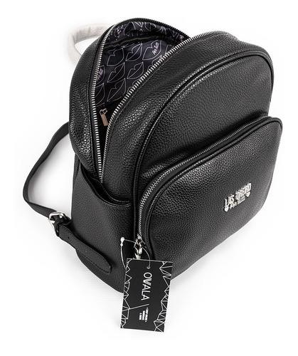 Imagen 3 de 5 de Mochila Mujer Cuero Sintetico Las Oreiro Negra Original Dama