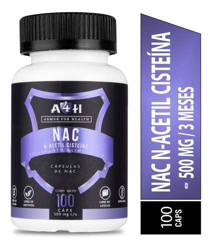 N-acetil Cisteina Nac 500mg 100 Cápsulas - A4h Armor 3 Meses