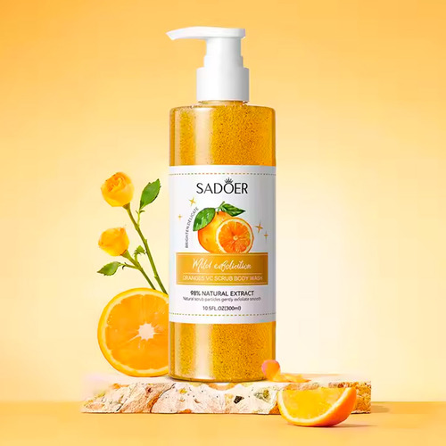 Gel De Ducha Exfoliante Sadoer Con Extracto De Naranja Natural Y Vitamina C, Hidratante, Aclarador Y Refrescante Para Piel Suave Y Limpia 300ml