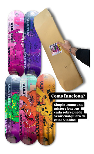 Tabla De Skate Vulture Mistery 8.0 Pokemon + Lija De Regalo Marrón Claro