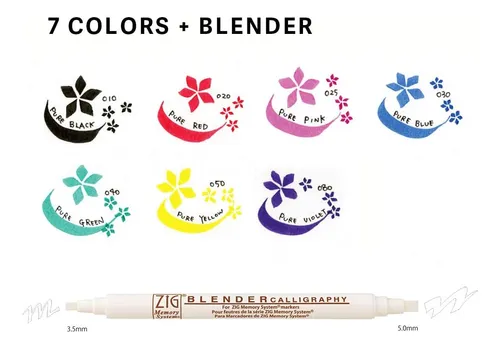 Bolígrafos Kuretake Zig Calligraphy, 7 Colores Y Juego De De