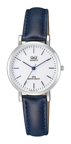 Reloj Q&q Cuero Mujer Azul Elegante Minimalista - Original