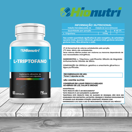 L-Triptofano 60 Capsulas 500mg Sem sabor - Hionutri