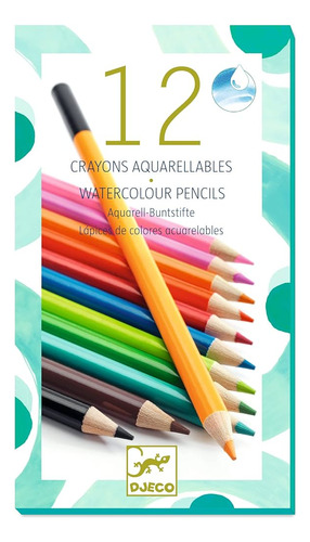 Lápices De Colores Acuarelables - Djeco - 12 Unidades