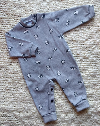 Body Ajuar Osito Bebe Pañalero Enterito Manga Larga Conjunto Gris Talle 2