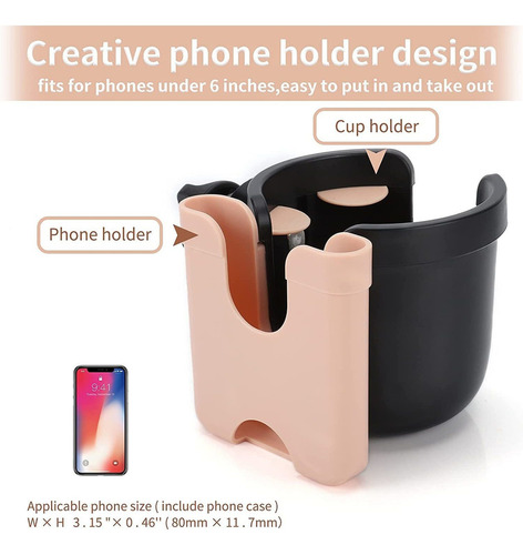 . Porta-copos Para Carrinho Com Suporte Para Telefone 2 Em 1