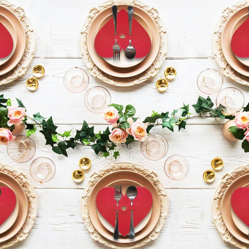 15 Piezas De Cubiertos De Corazón De San Valentín Rojo En Fo