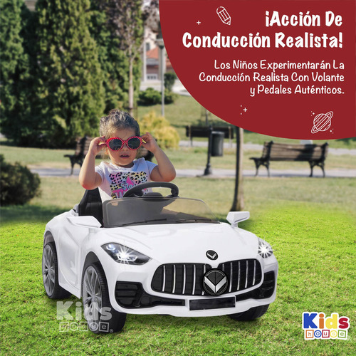 Kids House Carro Blanco Para Niños Montable Infantil Dash, con Luz, Música USB MP3, Educación Temprana, Batería Dual, Diseño Compacto y Seguro, Ideal para Aprender Jugando