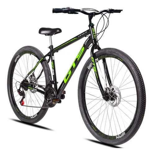 Bicicleta Aro 29 Gts Feel Iron 21 Marchas Freios A Disco Cor Preto/Verde Tamanho do Quadro 17
