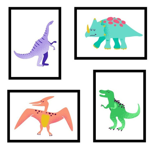 Cuadro Decoración Infantil Diseño Dinosaurios Niños Colores