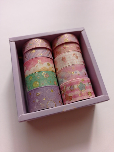 Set 10 Washi Tape 3mt Folia Dorada Floral / Fractal Journal