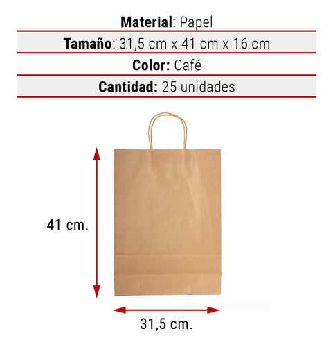 Imagen 5 de 10 de Bolsa De Papel Kraft 31,5 X 41 X 16 Cm (25 Unidades)