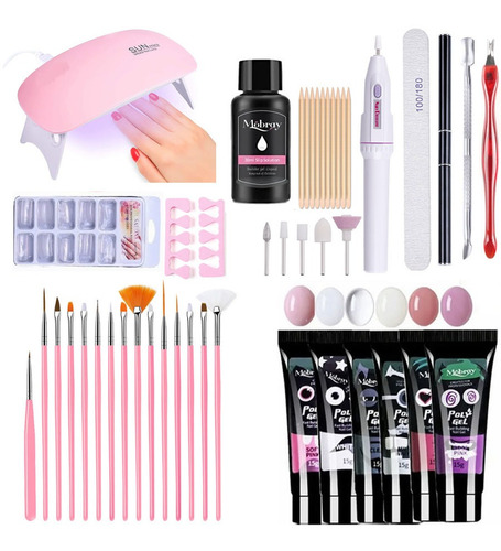 41pcs Polygel Kit Uñas Uv Lámpara Led Para Poli Gel Set