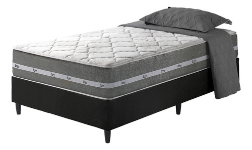 Cama Box Solteiro Preto + Colchão Molas Ensacadas Miami Cor Cinza Com Preto