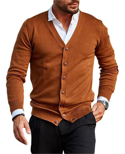 Sueter Hombre Cuello En V Con Botones Casual Slim Colores