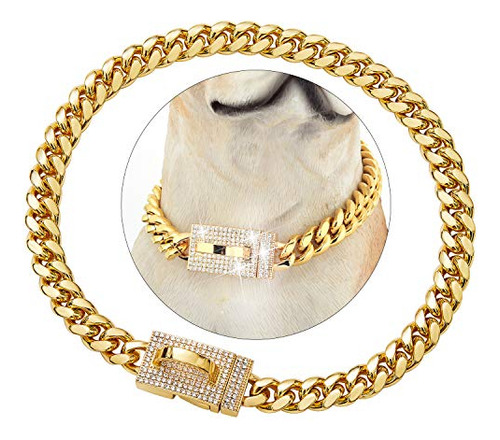 Collar De La Cadena De Perros De Oro Con Zirconia J2hhu