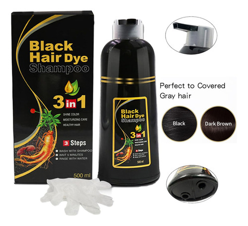 Champú Para Teñir El Cabello Negro 3 En 1, Champú Para