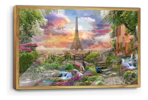 Cuadro De Madera Con Poster Torre Eiffel Edit. 45x70cm
