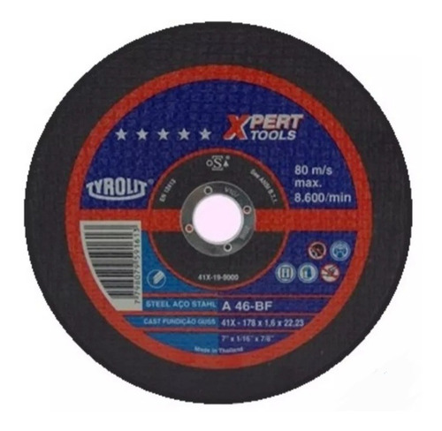 Discode corte Tyrolit A46-BF 19-9000 178mm x  1.6mm color azul/rojo