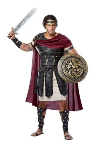 Disfraz De Gladiador Romano Color Negro/borgoña Talla Xl