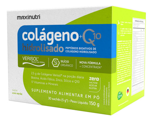 Colágeno Verisol 30 Sachês Uva Verde Q10 E Silicio Orgânico