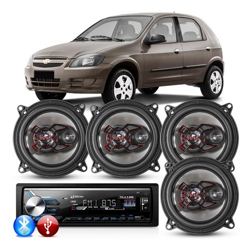 Imagem 1 de 7 de Kit Auto Falante Celta 07 À 14 + Auto Radio Mp3 Player Usb