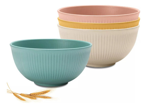 -- Juego De Cuencos For Cereales, 4 Tazones Con Paja De