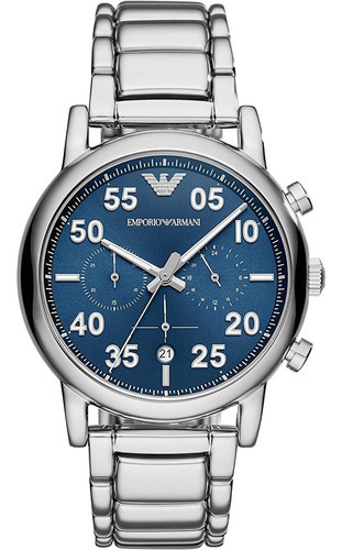 Reloj Emporio Armani Cronógrafo Original Hombre E-watch Color De La Correa Plateado Color Del Bisel Plateado Color Del Fondo Azul