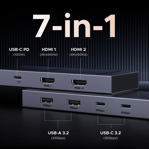 Estación De Acoplamiento 7 En 1 Usb-c Dual 4k 60hz, 100w Pd