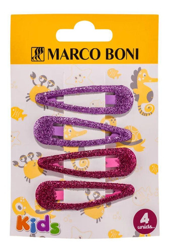 Kit 4 Presilhas De Cabelo Tic Tac Glow Glitter Marco Boni