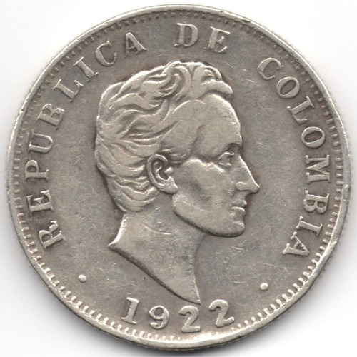 50 Centavos 1922 Medellín Paticos Base Plana Plata