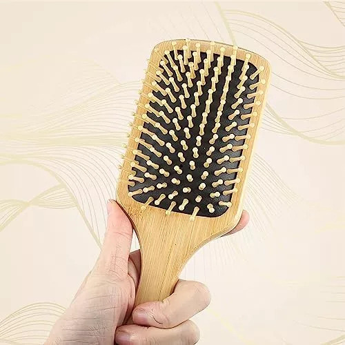 Escova Raquete Bambu Almofada Anti Estática Profissional