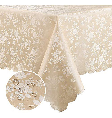Mantel De Vinilo Rectangular 152x213 Cm Diseño Floral Beige