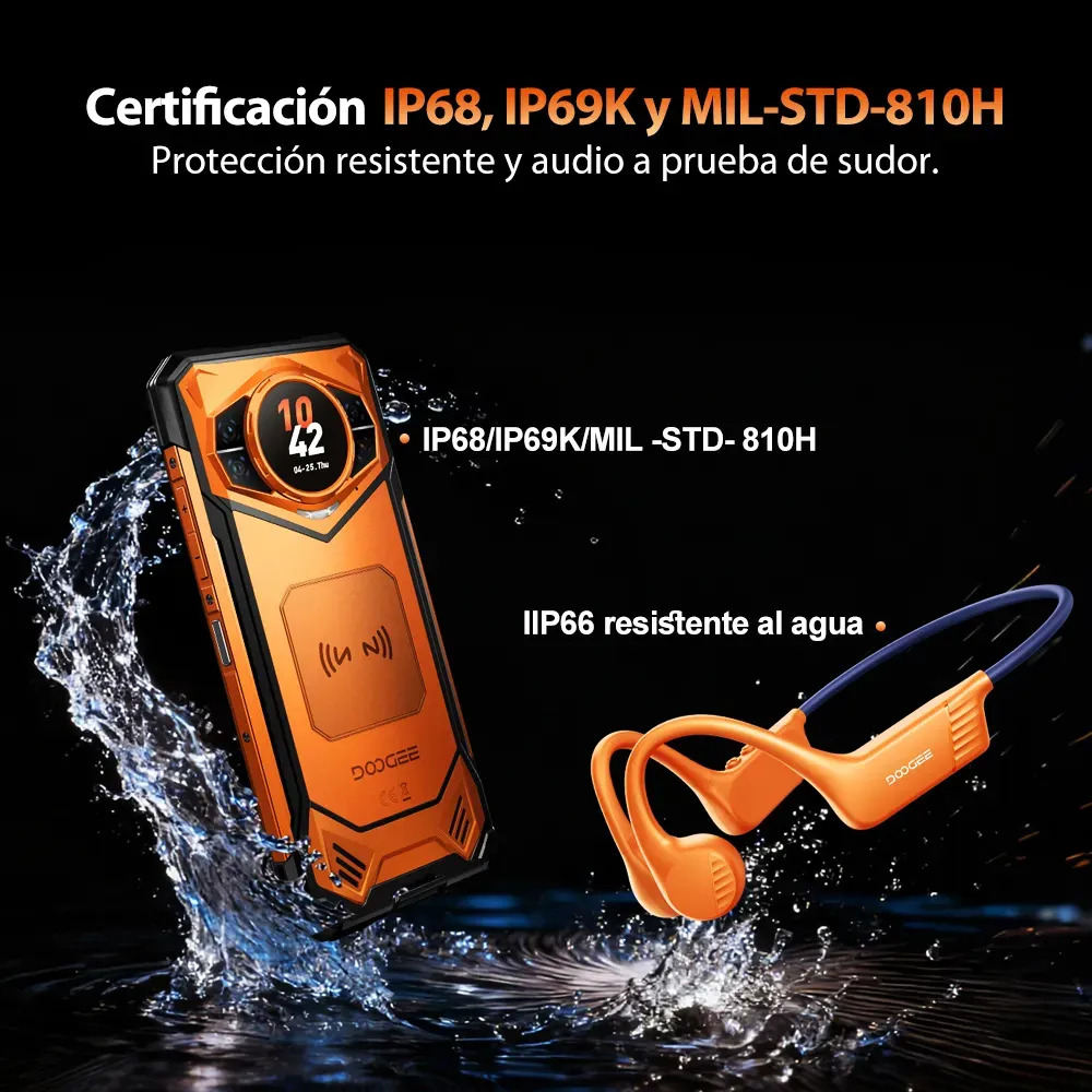 DOOGEE S200E 5G AI Celular Resistente Android 16,Pantalla Trasera Multifunción de 1,32",48GB+256GB/2TB,100MP+20MP Teléfono Robusto,10100mAh 33W,6.72" FHD+120Hz con Auriculares,NFC/Face ID/WiFi6/IP68 N