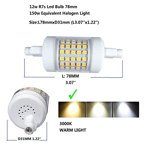 Bombilla Led Qlee R7s De 12 W, 78 Mm, Equivalente A 150 W, L