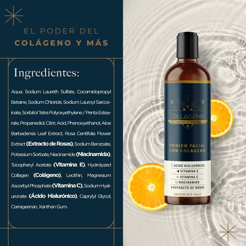 Imagen 7 de 8 de Tonico Facial 500ml Colágeno Vitamina C, E Niacinamida Rosas