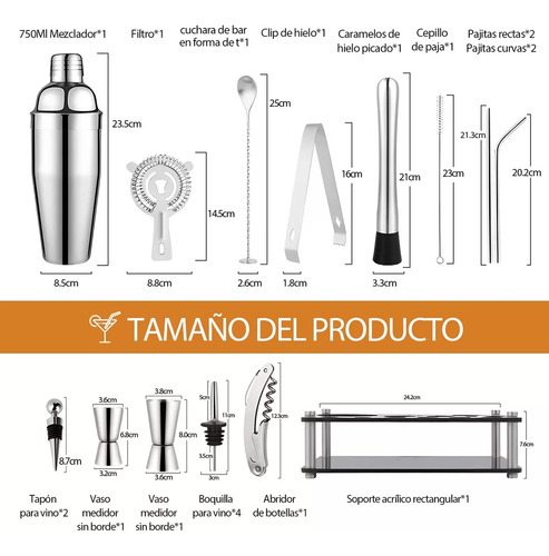 Set De Coctelería Mixer Cocktail Bar De 25 Piezas