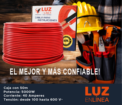 Cable Eléctrico Calibre 8 Caja Con 50m Thw Rojo, Marca Luz En Linea, Pvc Antiflama 90°c